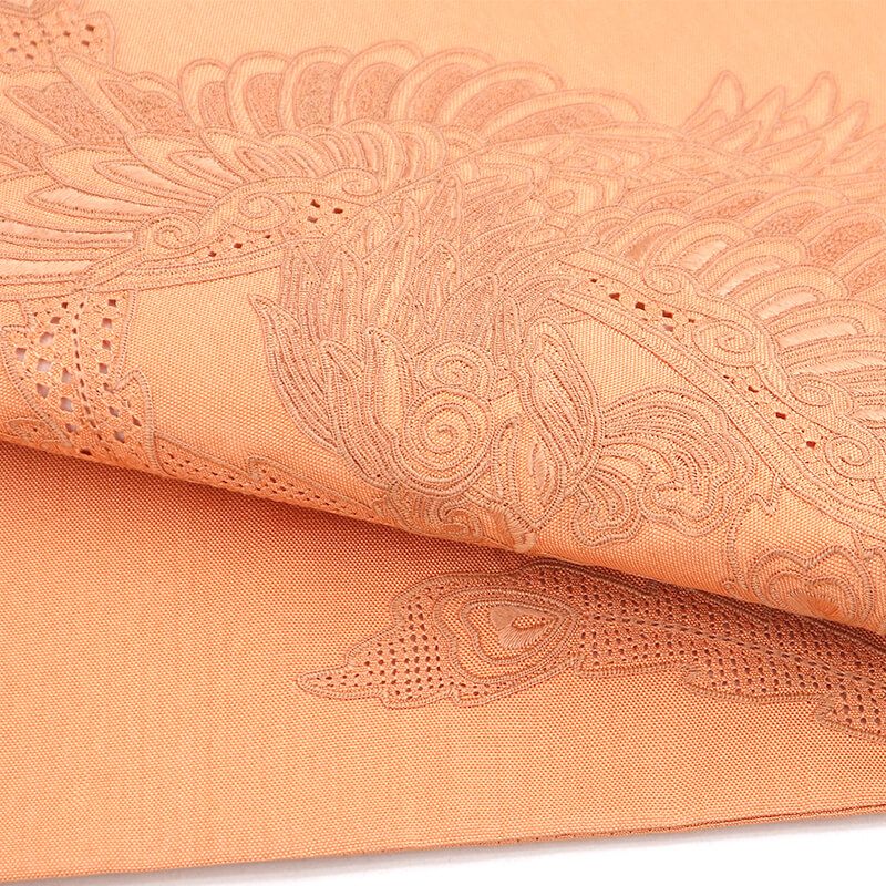 袋帯 フォーマル 正絹 お太鼓柄 オレンジ 汕頭刺繍 相良刺繍 鳳凰 長さ