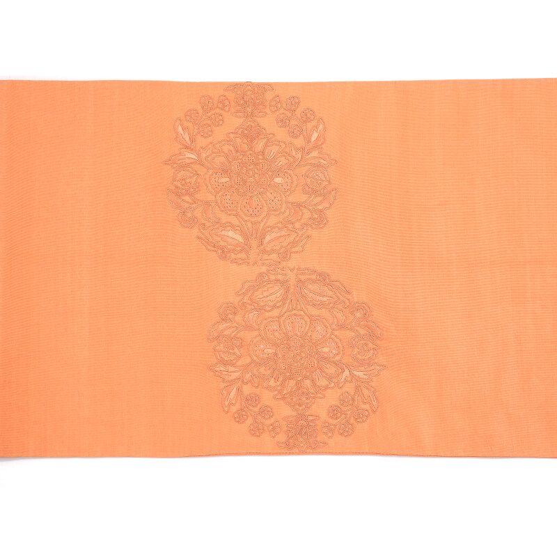 袋帯 フォーマル 正絹 お太鼓柄 オレンジ 汕頭刺繍 相良刺繍 鳳凰 長さ