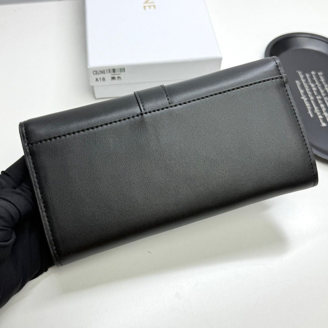現行✨極美品 CELINE セリーヌ 16セーズ ラージウォレット 長財布 黒 CELINE】ラージウォレット 16（セーズ）シャイニーカーフ (CELINE/長