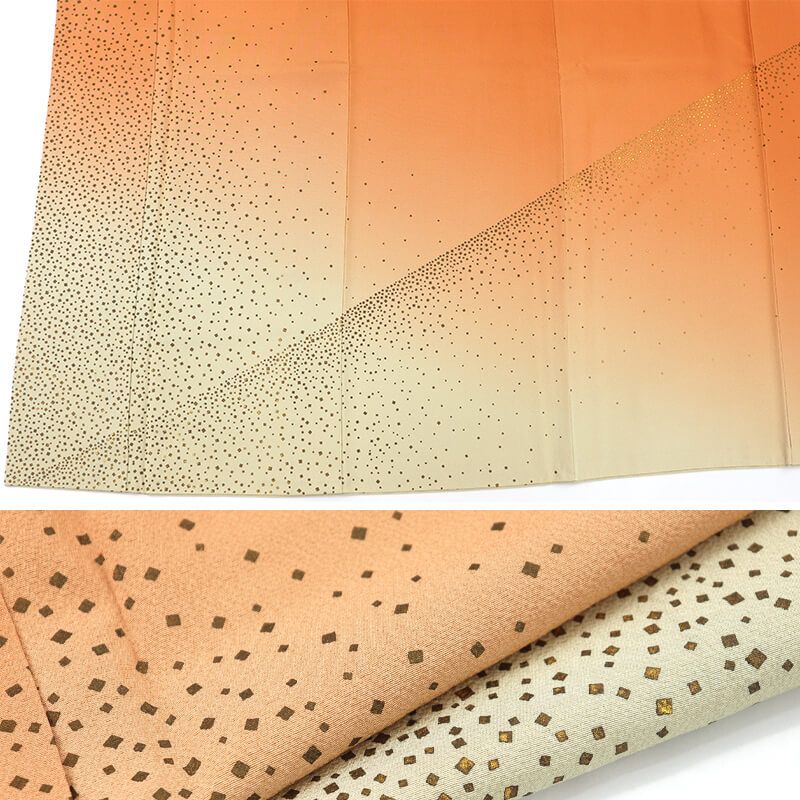 福田喜 付下げ 落款 袷 レディース 正絹 オレンジ ベージュ 色紙散らし