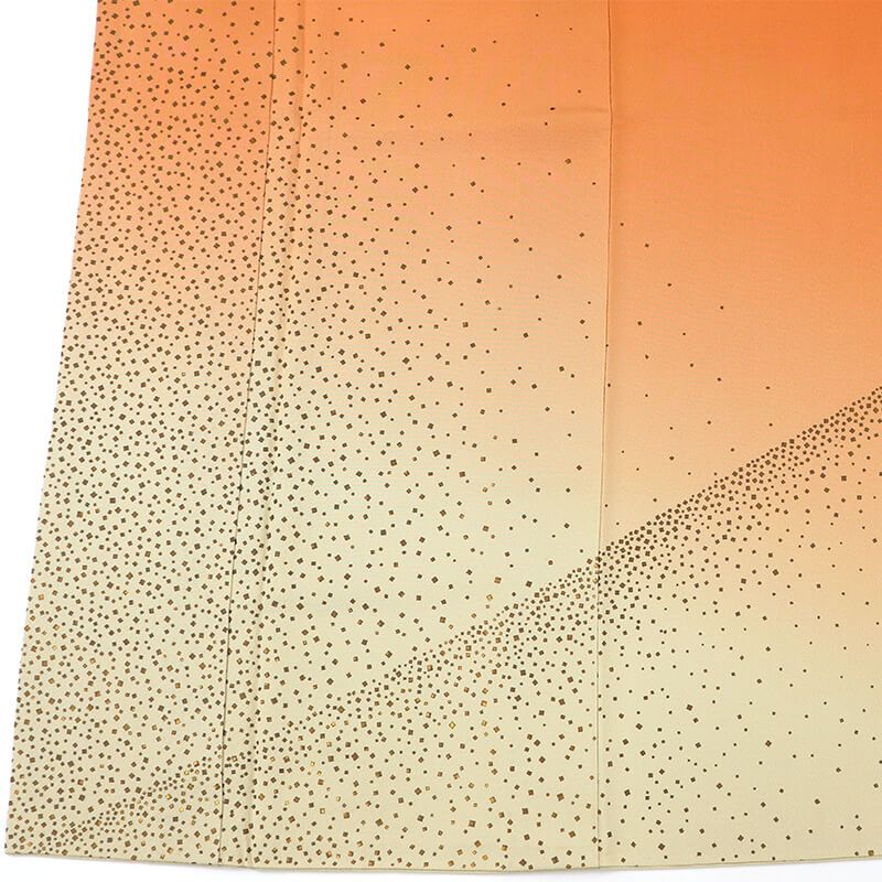 福田喜 付下げ 落款 袷 レディース 正絹 オレンジ ベージュ 色紙散らし