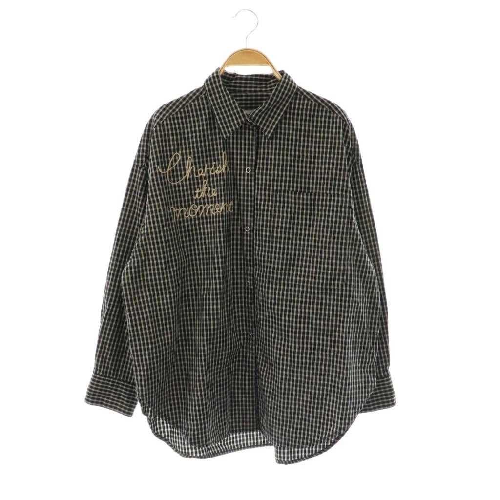【中古】スピック&スパン 25AW 刺繍オーバーシャツ ブラウス ブラック 黒 ホワイト 白 チェック柄 スナップボタン スピック&スパン Spick&Span 25AW 刺繍オーバーシャツ ブラウス