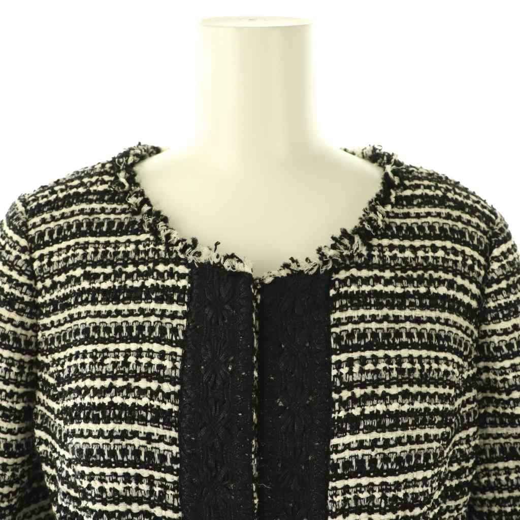 エポカ EPOCA ツイードジャケット ノーカラージャケット 40 ブラック