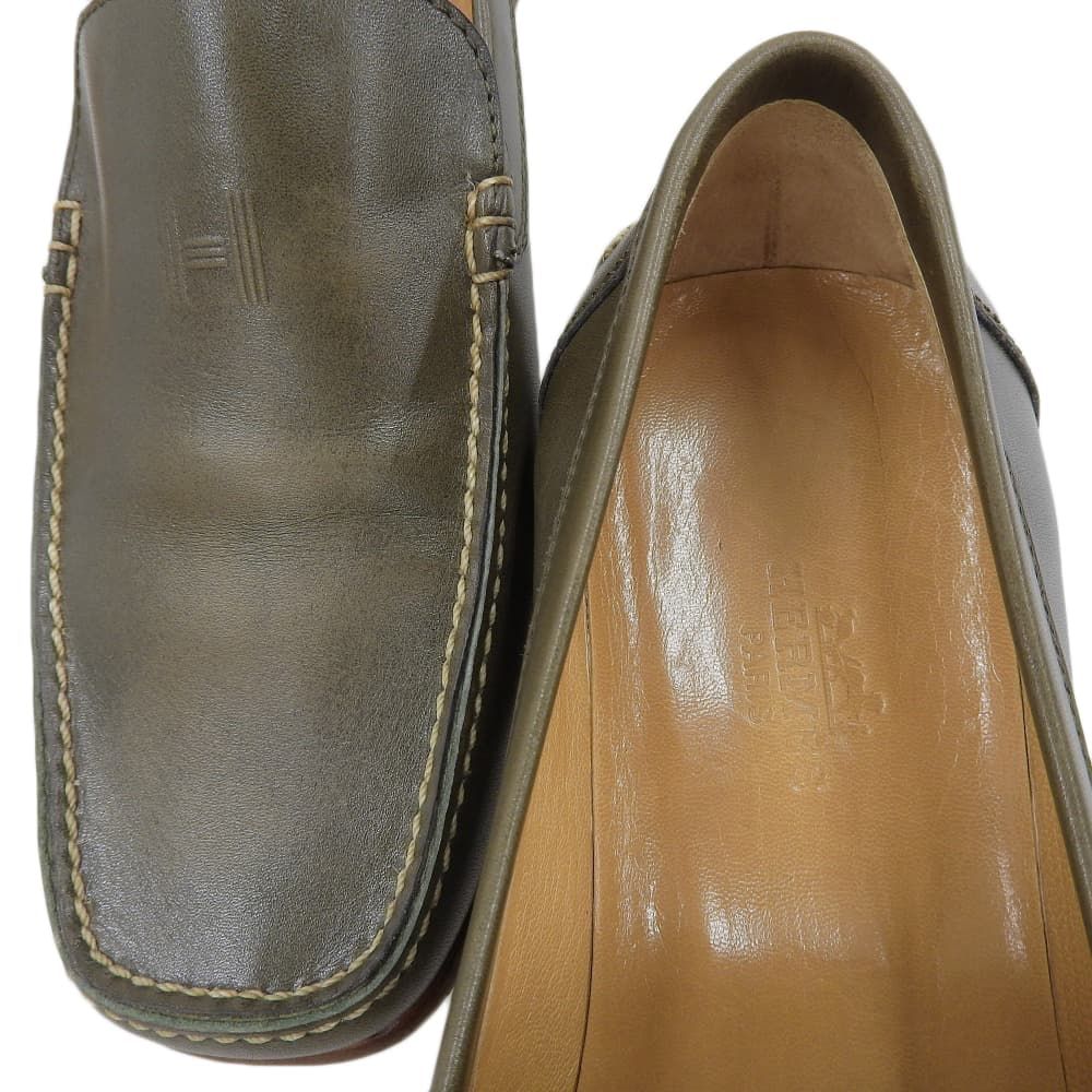 HERMES スリッポンシューズ　新品 HERMES エルメス 新品同様 レザー Hロゴ スリッポン シューズ