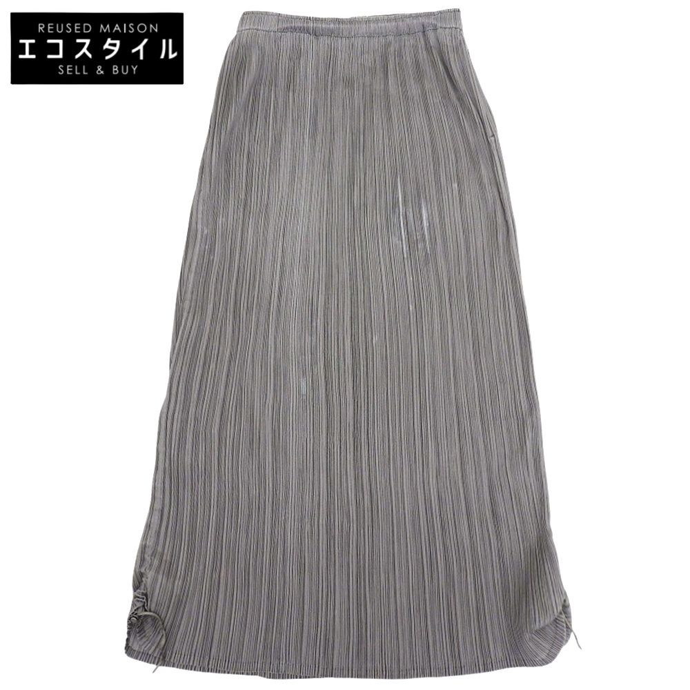 【美品】プリーツプリーズ　ロングスカート　ライトグレー　サイズ2 ポケット付き PLEATS PLEASE プリーツプリーズ ISSEY MIYAKE プリーツ サイド