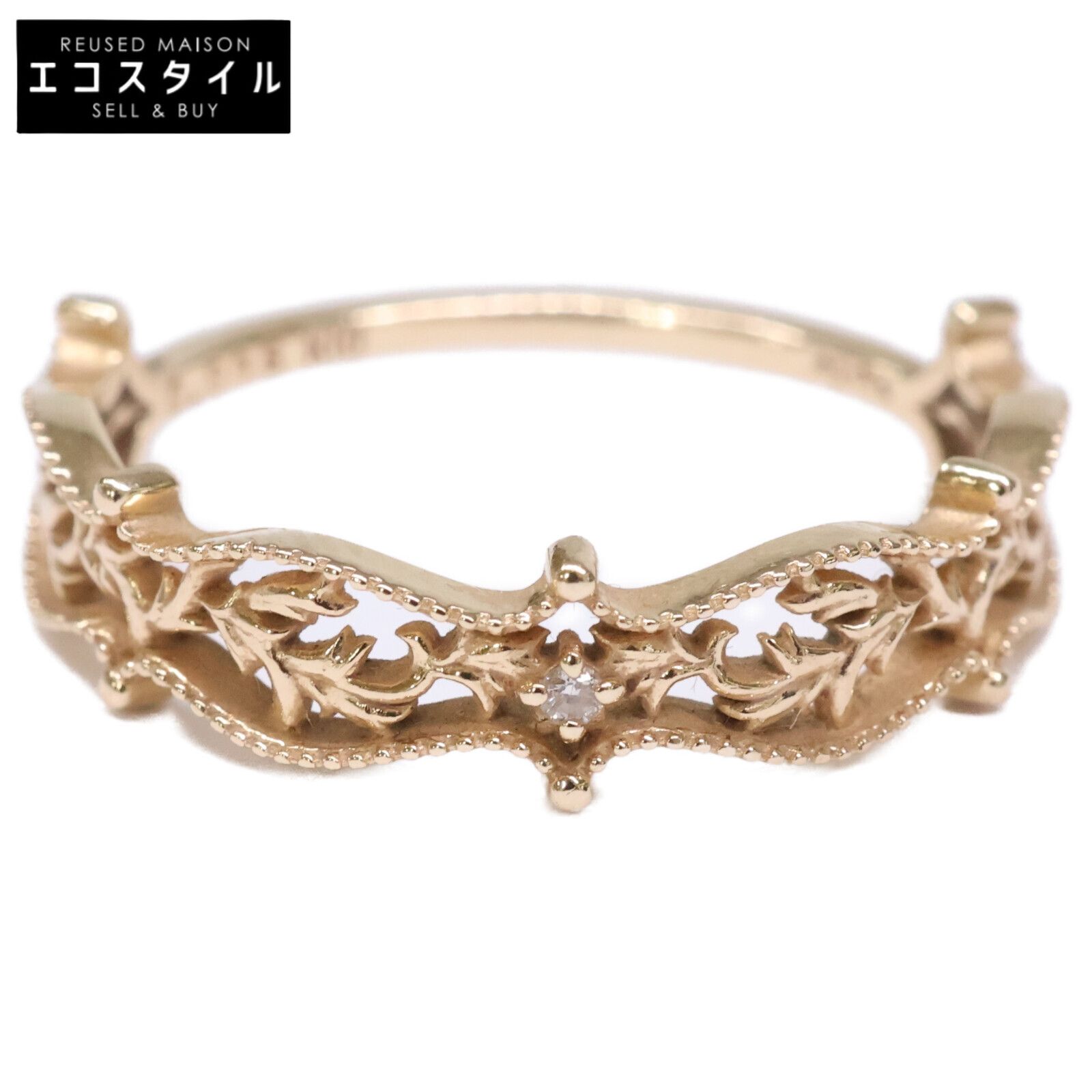 アガット K10 ドレスリング 11号 ダイヤモンド レース 透かし 美品 アガット K10 ドレスリング 11号 ダイヤモンド レース 透かし 美品