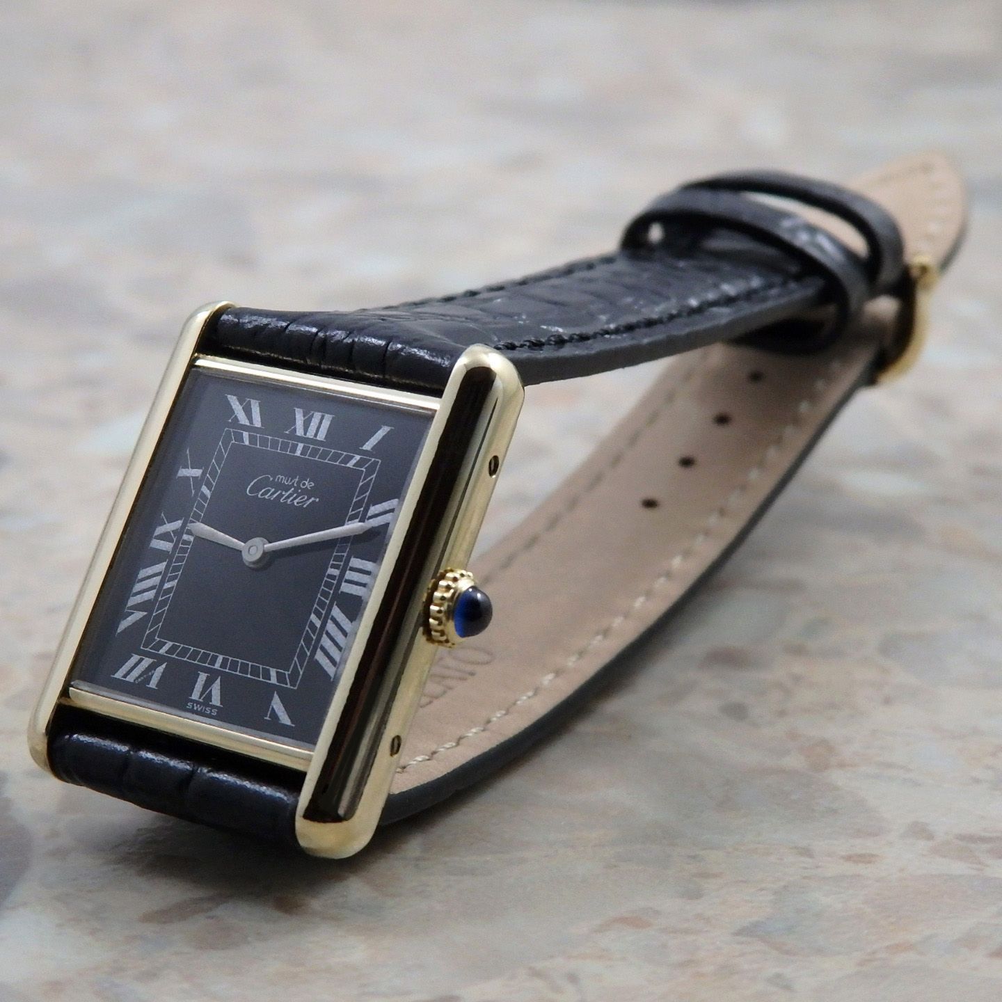 カルティエ マストタンク LM 手巻き式 ヴィンテージ 黒文字盤 ブラック
