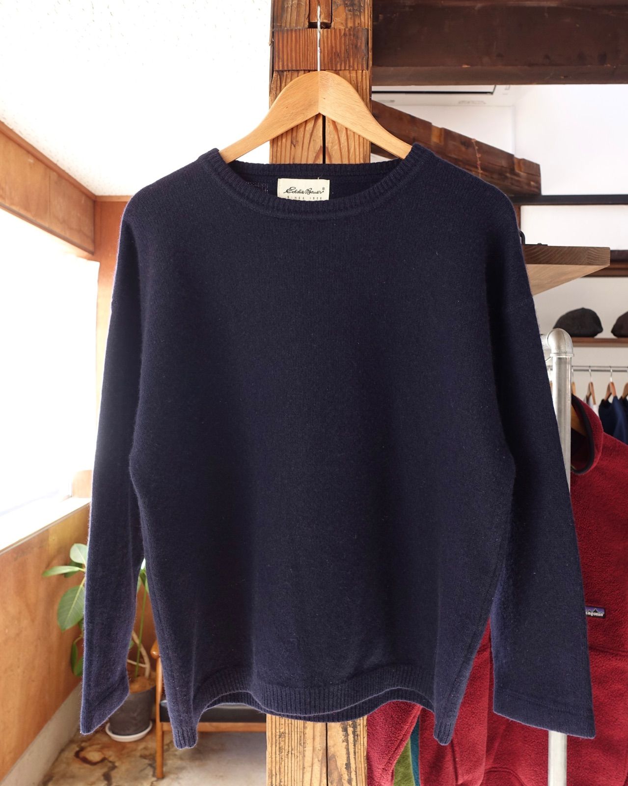 00s エディーバウアー コットンニット セーター ネイビー オーストラリア製 EDDIE BAUER コットンニット Sサイズ エディバウアー メリノウールMIX
