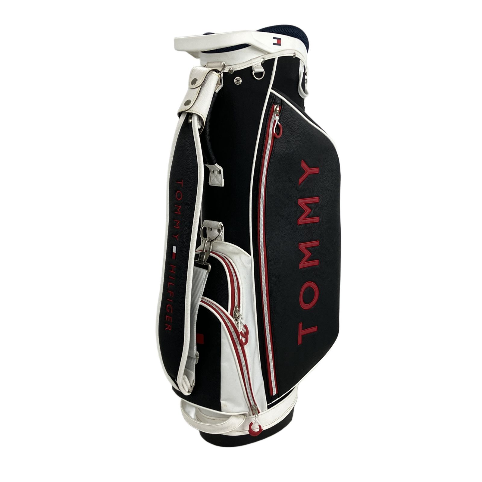 トミーヒルフィガー キャディバッグ 5分割 ブラック×ホワイト×ネイビー