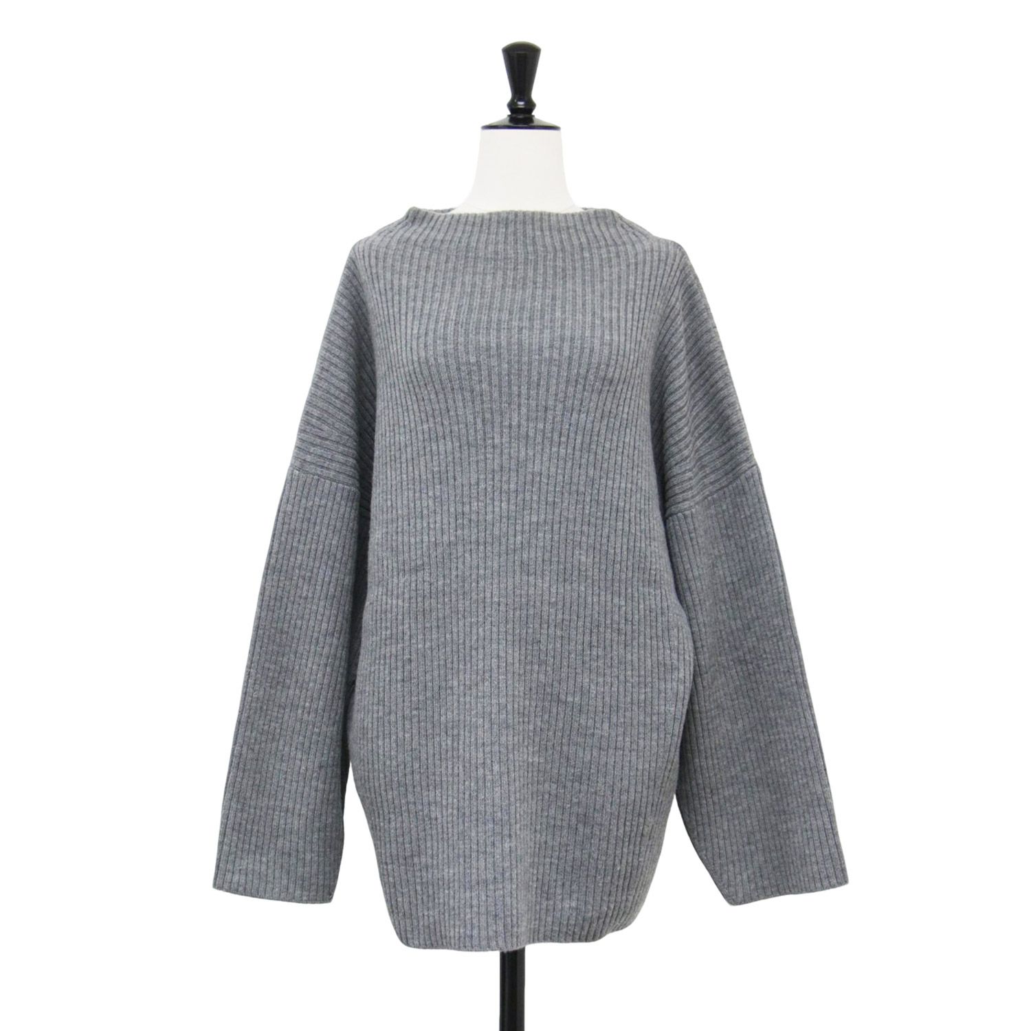 MACPHEE マカフィー ニット グレー サイズ:S(9号) | 20秋冬 ウール リブ ビルドネック プルオーバー / ニット | スタンドカラー 長袖 Iライン ミドルゲージ ワイド | トップス セーター【レディース】【】