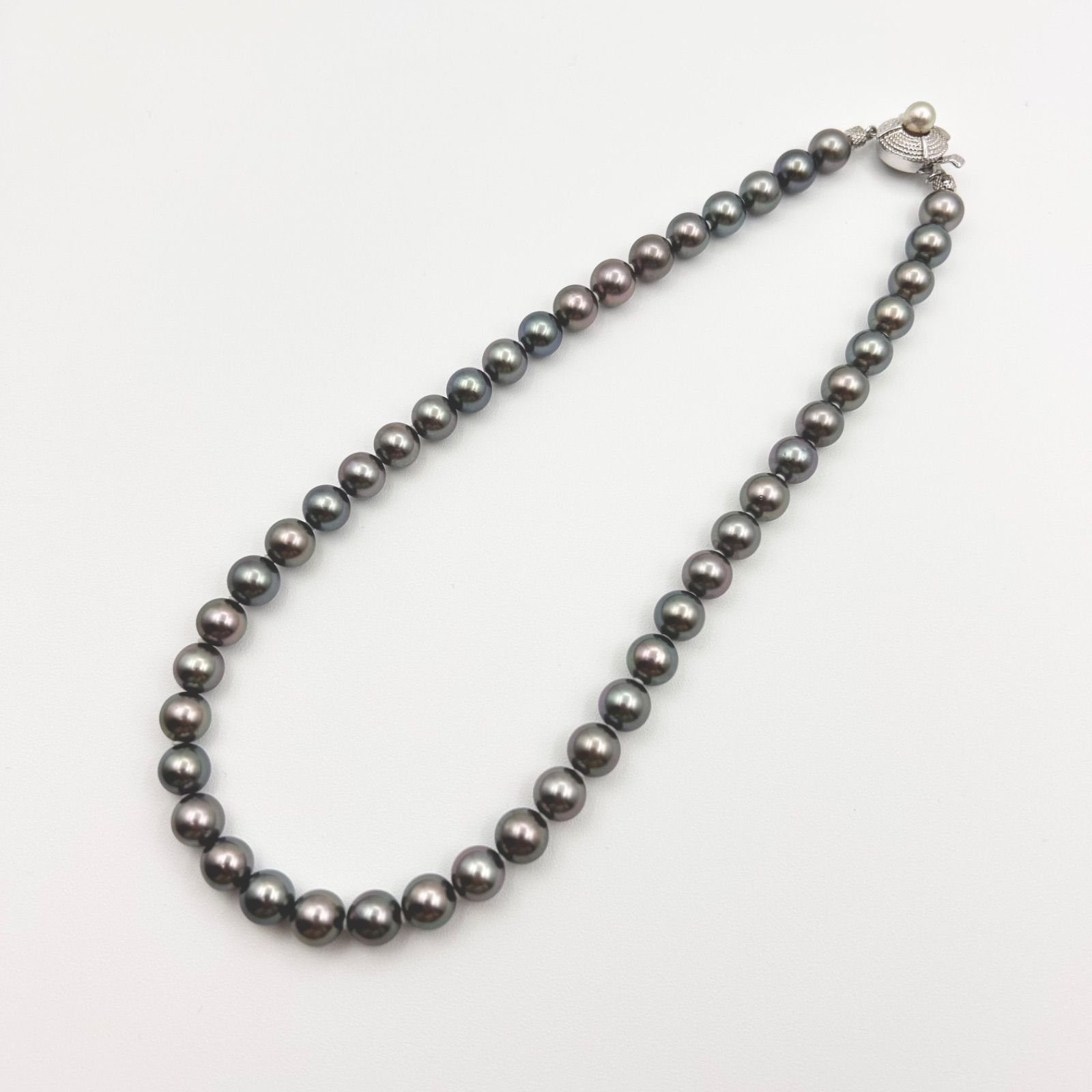 照り良好 あこや真珠 8 mm珠 SILVER留め具 ピーコック グレー マルチ ネックレス ラウンド