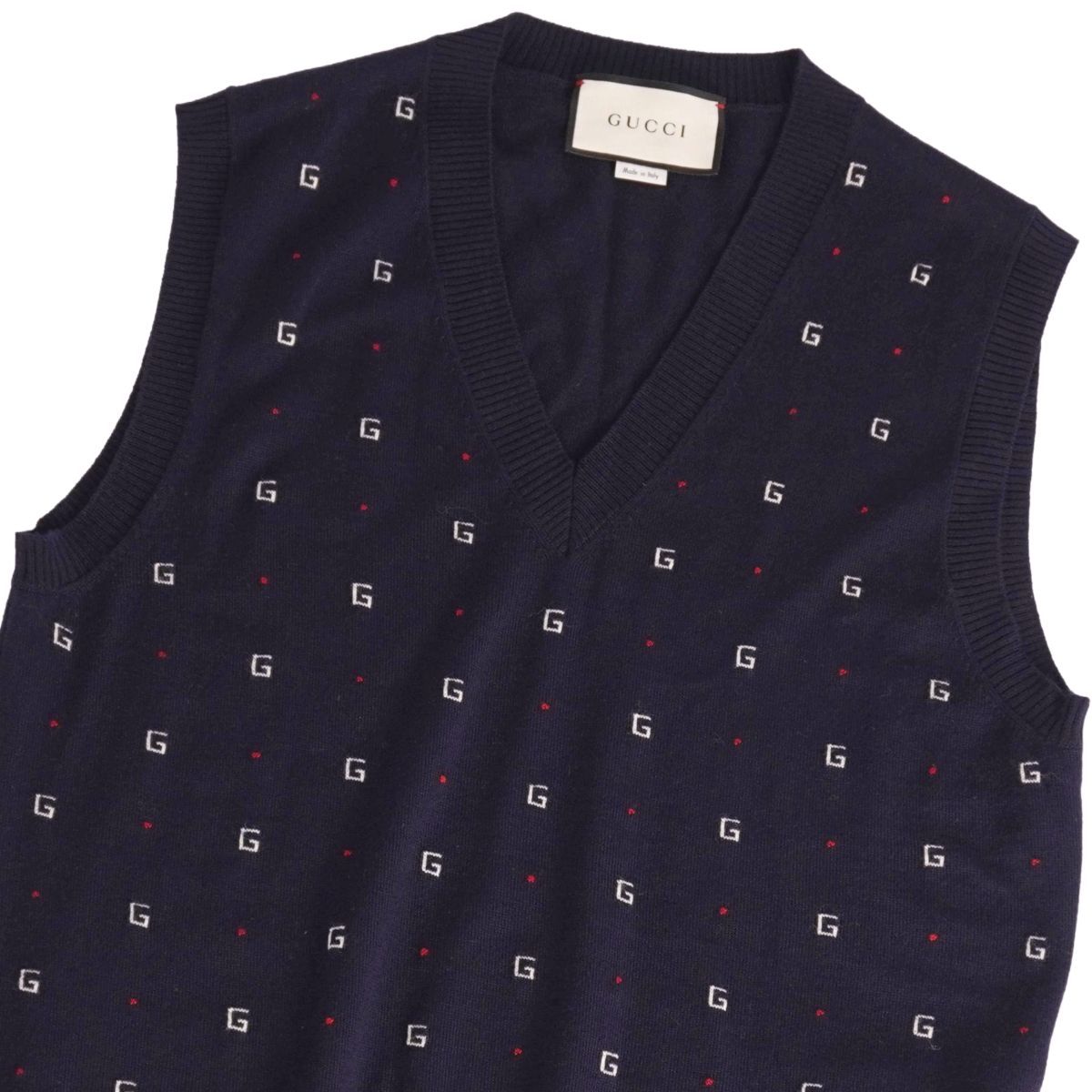 グッチ ジレ ベスト シルク100 ウール 切替 総柄 イタリア製 グレー 46 グッチ ジレ ベスト シルク100 ウール 切替 総柄 イタリア製 グレー 46