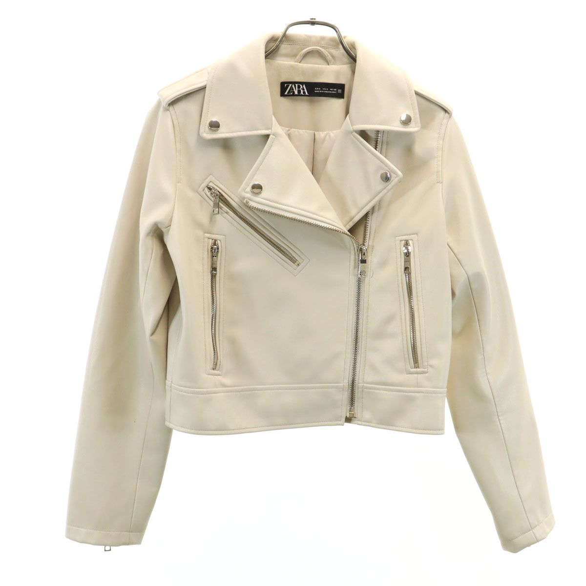 ZARA ザラ フェイクレザー ダブルライダースジャケット S ベージュ 
