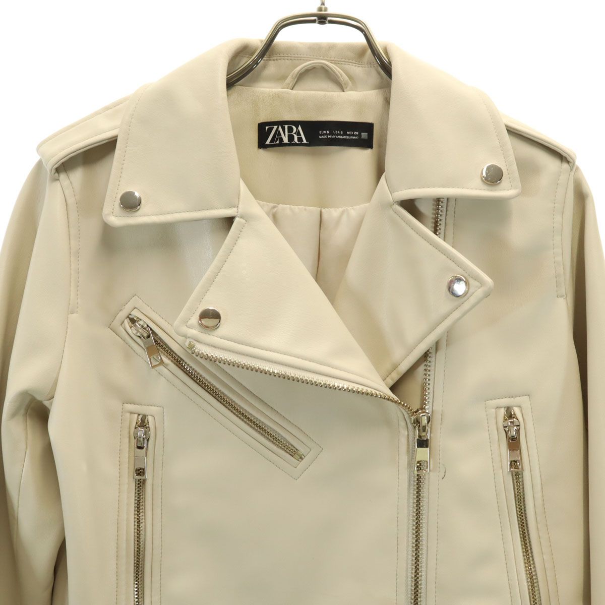 ZARA ザラ フェイクレザー ダブルライダースジャケット S ベージュ 