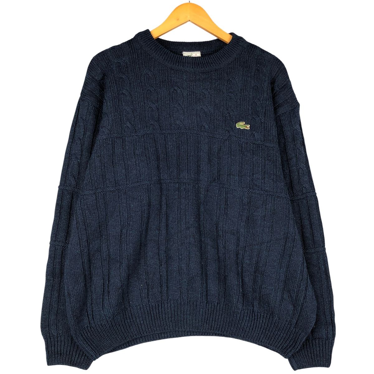 古着 ラコステ LACOSTE リブ編み ケーブル編み アクリル×ウールニット 
