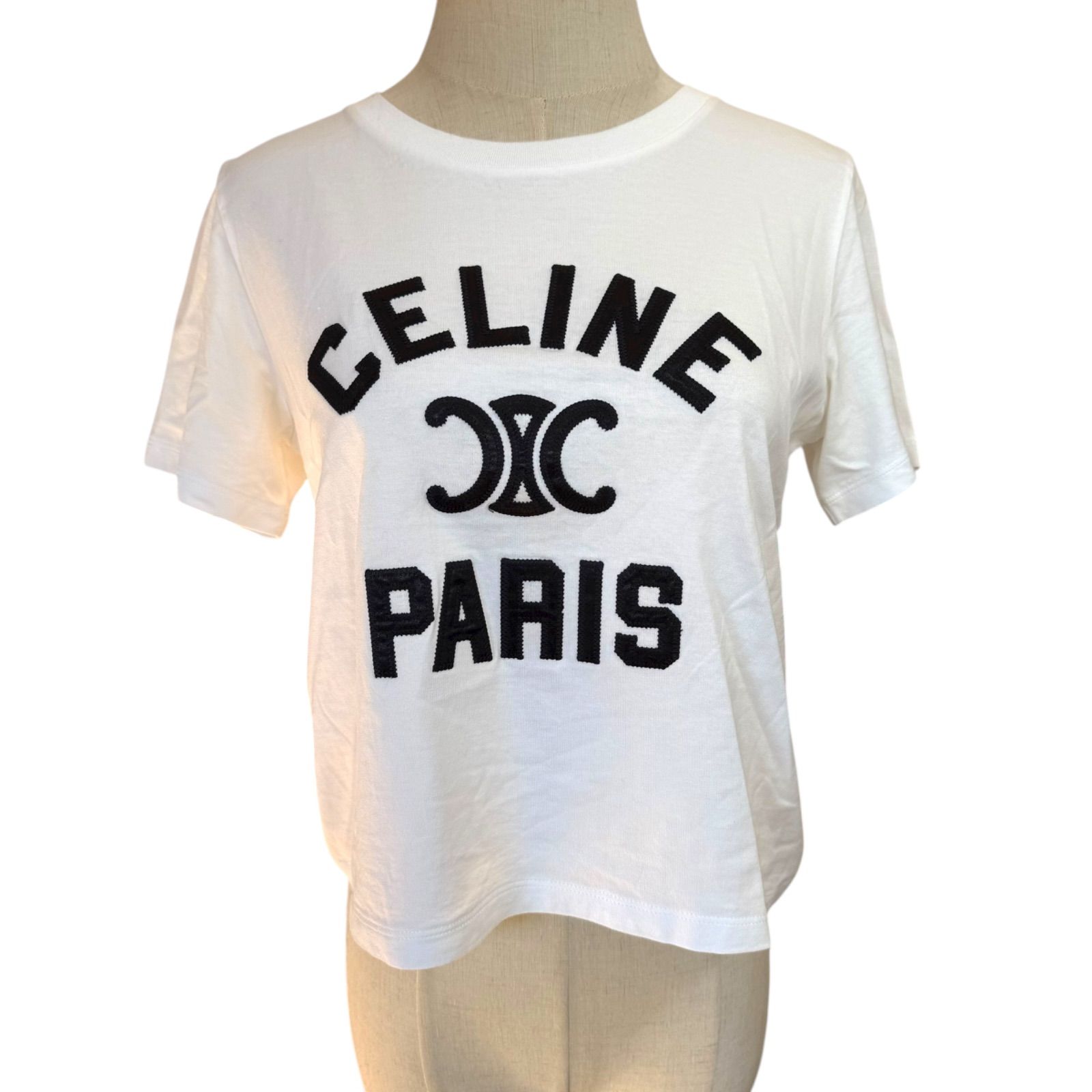 CELINE ロゴ　半袖Tシャツ　ホワイト CELINE セリーヌ 半袖 Tシャツ RX00F507ZCAS4 クルーネック 白
