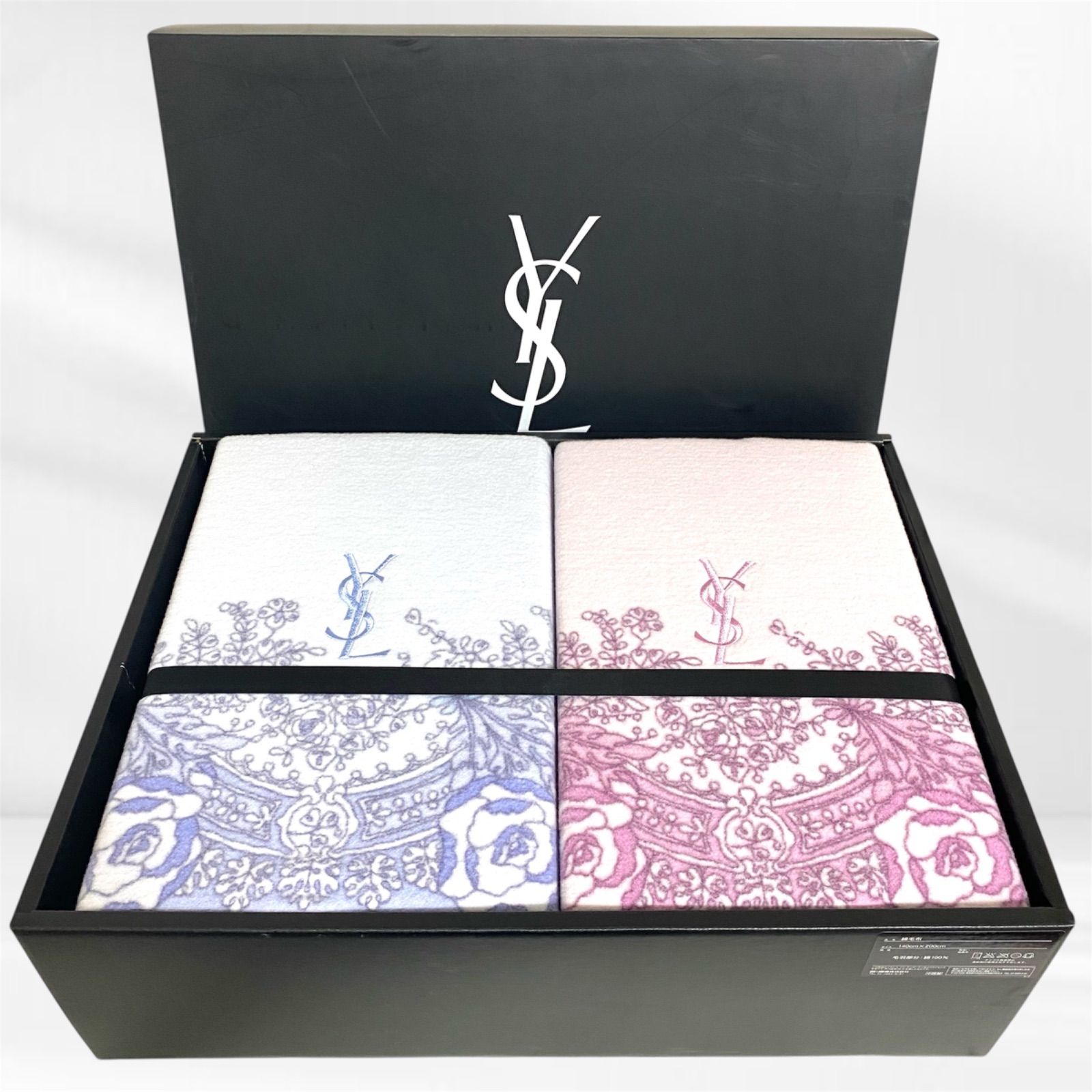 【未使用品】【匿名配送】Yves Saint-Laurent綿毛布　ピンク　ロゴ 新品未使用】イヴ・サンローラン 綿毛布2P YSLロゴ ペイズリー柄