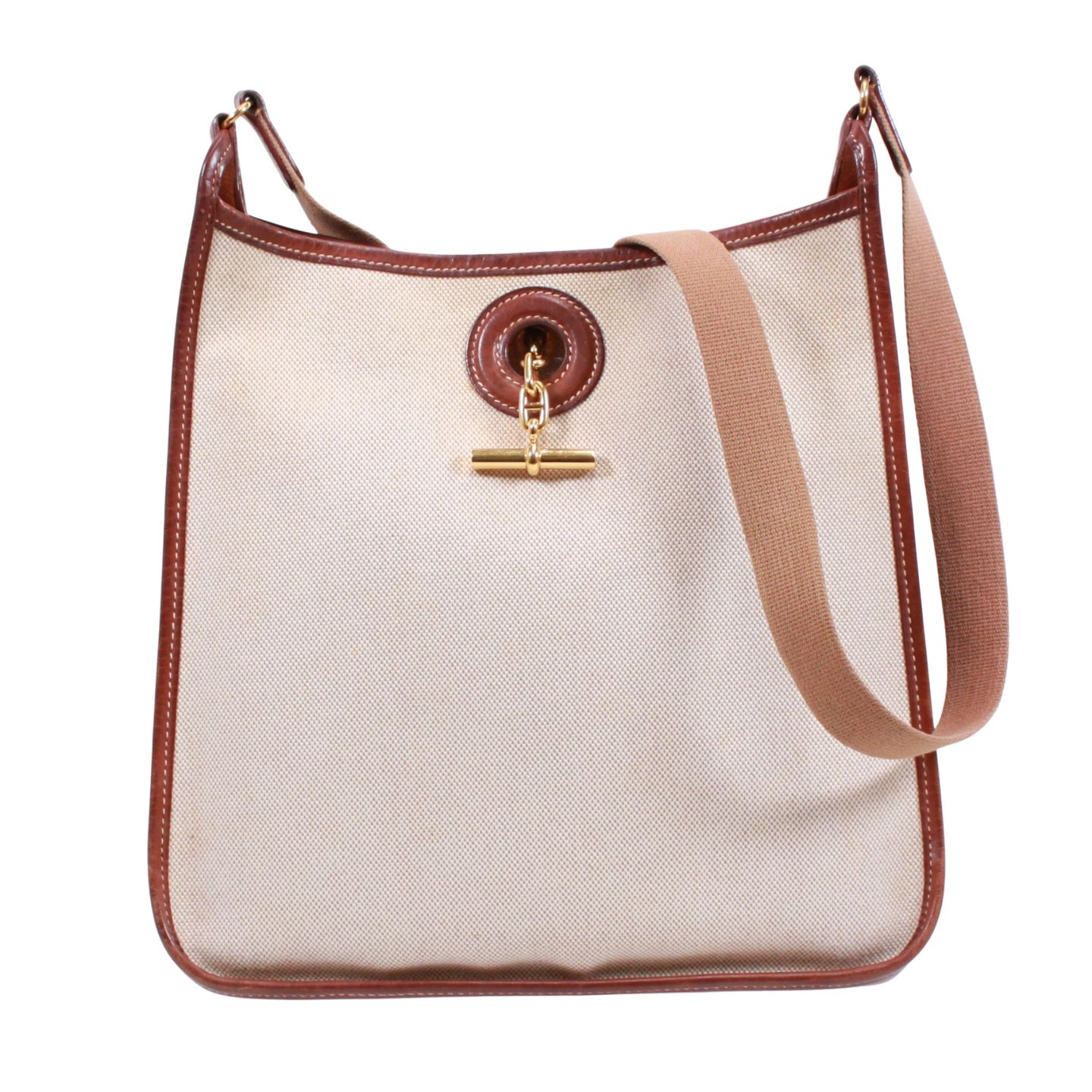 HERMES ヴェスパ PM トワルアッシュ ブラウン ベージュ ショルダーバッグ ゴールド