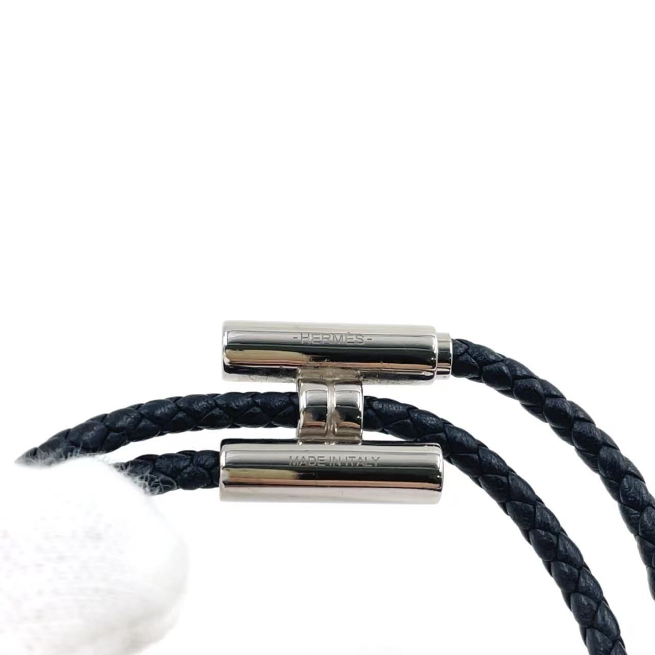 HERMESピュアブラックブレスレット HERMES トゥル二 レザー×メタル ブラック ブレスレット シルバー