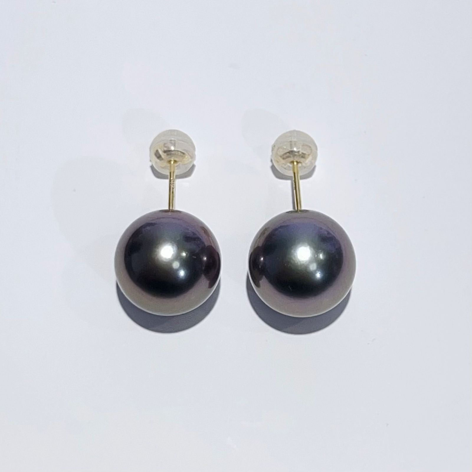 K18YG 天然 黒蝶 タヒチ ブラックパール ピアス BP10mm 3.5g 本真珠