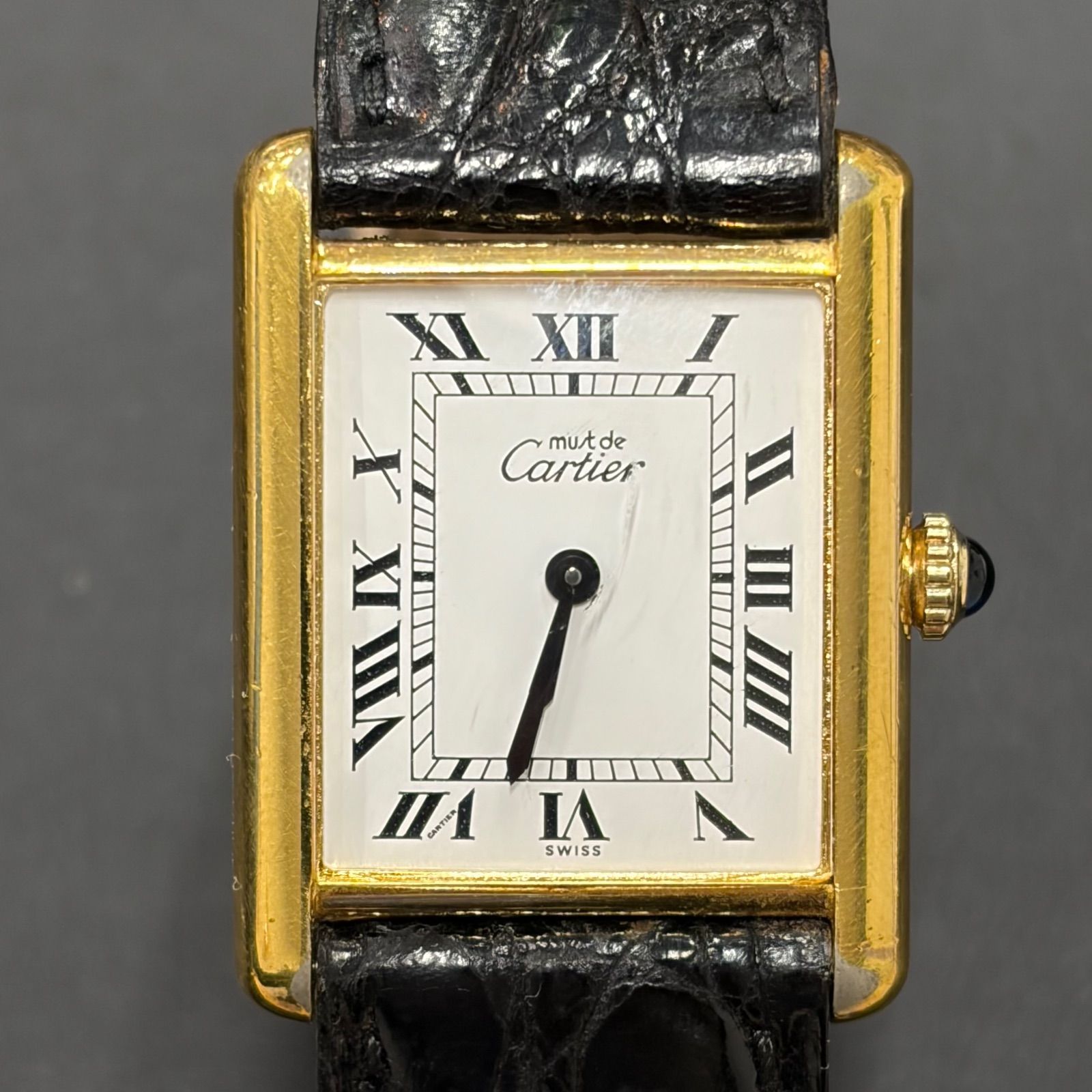カルティエ マストタンク LM 手巻き Cal 78 1 SV 925 尾錠 GP ベルト アイボリーローマン文字盤