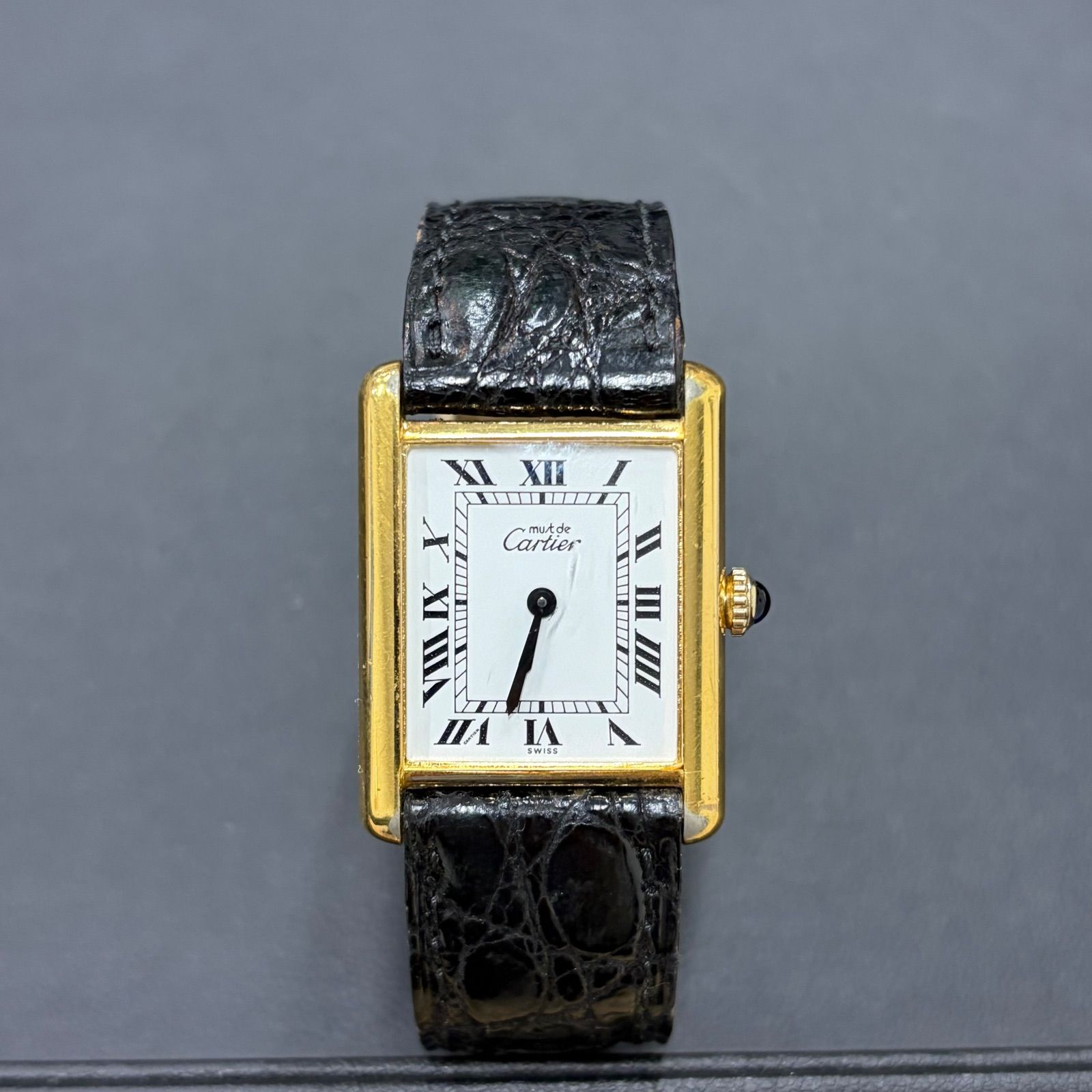 カルティエ マストタンク LM 手巻き Cal 78 1 SV 925 尾錠 GP ベルト アイボリーローマン文字盤