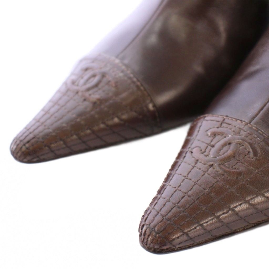 シャネル CHANEL ショートブーツ ポインテッドトゥ ハイヒール レザー