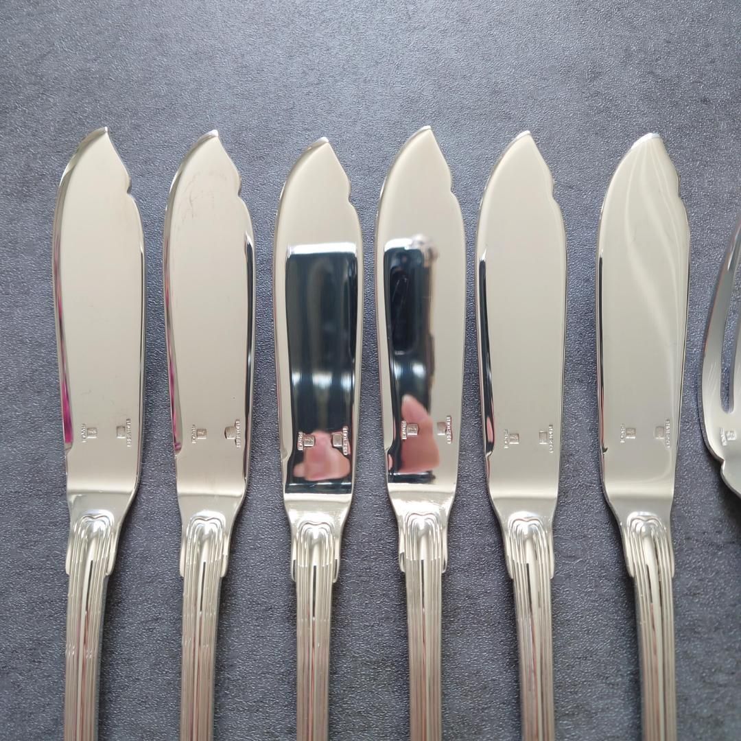 クリストフル】マルリー フィッシュナイフ＆フォーク1セット／彫り