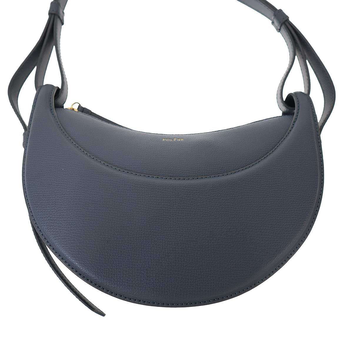POLENE ポレーヌ Dix ハーフムーンレザーショルダーバッグ ブルー