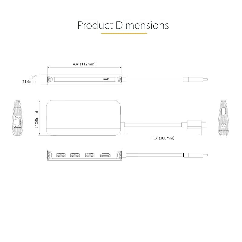  彡StarTech.com USBマルチハブ USB-C 4 K 60 Hz HDMI 100 W PD 3 x USB LAN 長尺 0 USBハブ 分配器 切替器