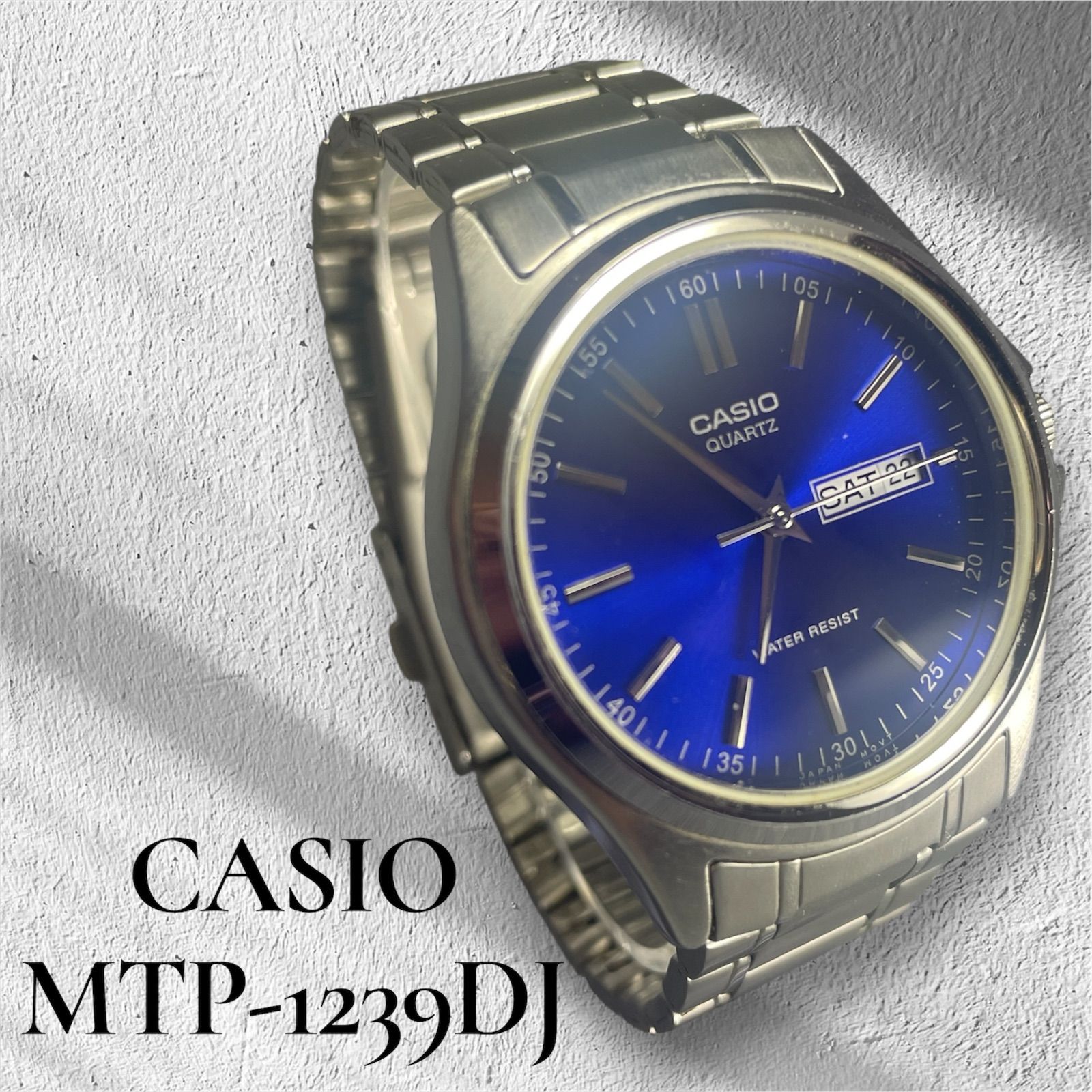 CASIO Casio MTP-1239DJ 데이-데이트 다이얼 블루 블루 메탈 밴드 배터리 신제품 교체용 쿼츠 워킹 남성용 시계
