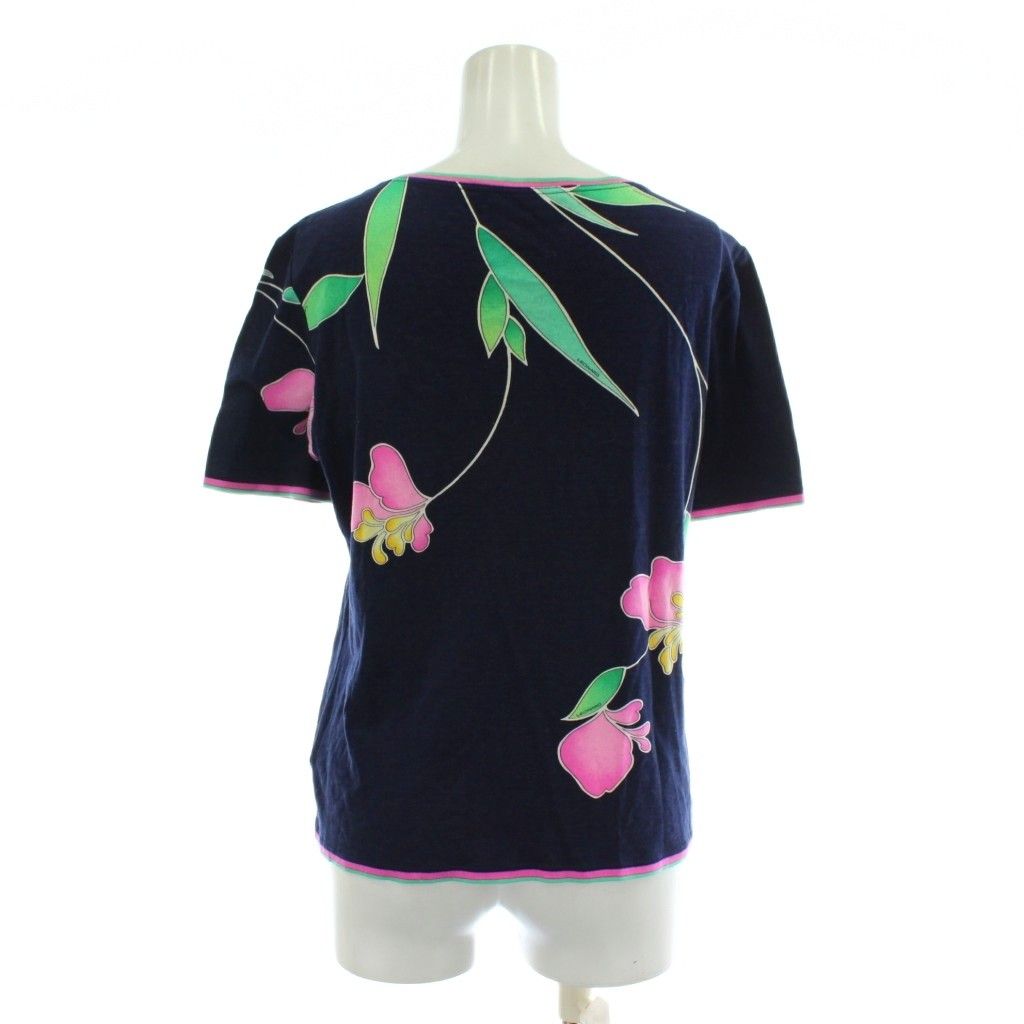  レオナール LEONARD ファッション FASHION Tシャツ カットソー 半袖 ヘンリーネック 花柄 総柄 ロゴ 金ボタン L 紺 ネイビー XZ GY 35 その他 トップス