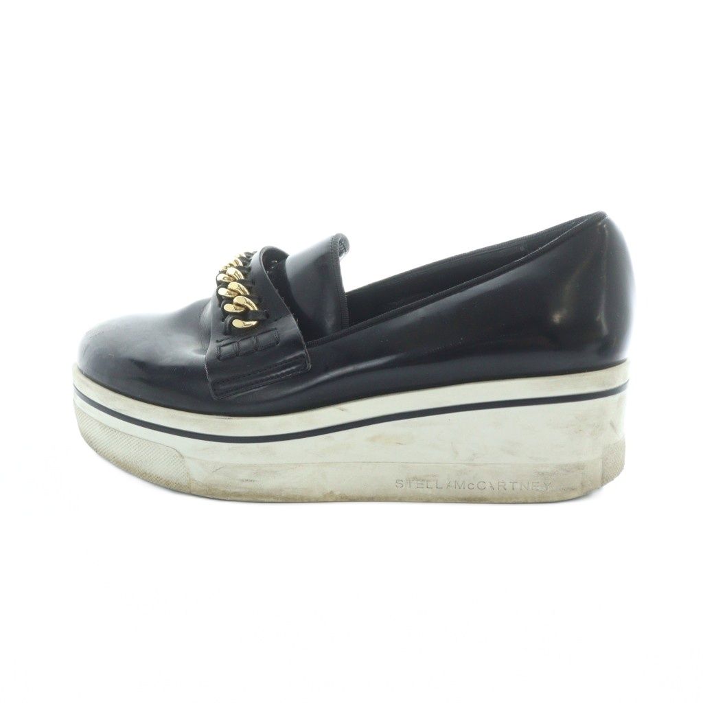 ステラマッカートニー STELLA McCARTNEY ビンクスローファー 厚底 シューズ 靴 プラットフォーム チェーン ロゴ レザー 36 23 5 cm 黒 ブラック GY 43 MQ