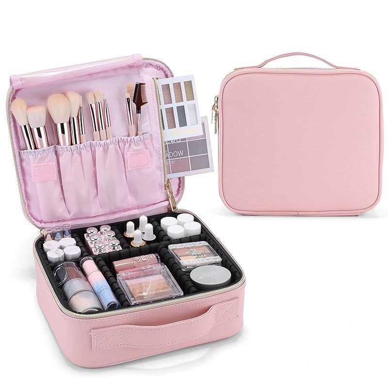 Hapilife プロ用 メイクボックス 化粧ポーチ 化粧品ポーチ メイクポーチ コスメポーチ コスメボックス バニティポーチ メイクブラシバッグ 化粧品 収納 大容量 持ち運び ピンク 旅行 出張用 母