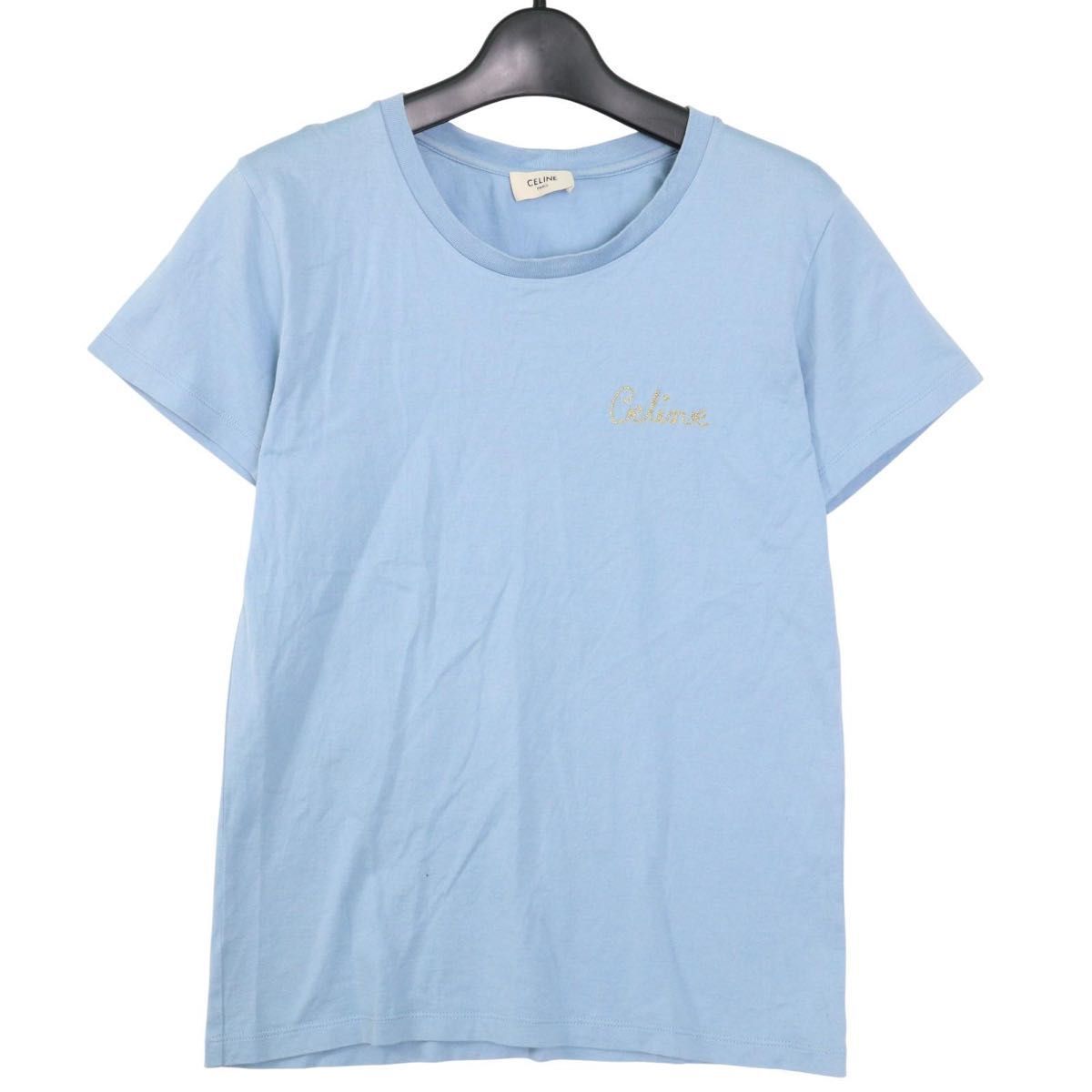 CELINE セリーヌ 刺繍ロゴ 半袖 Tシャツ XS レディース／メンズ ライト