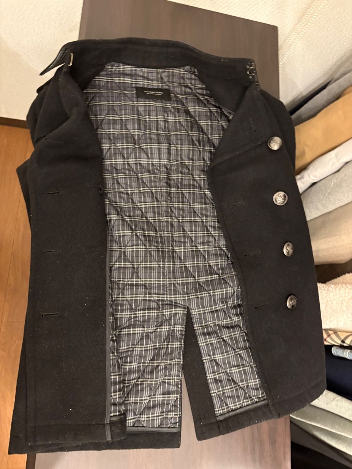 極美品銀釦BURBERRY BLACKLABELナポレオンコートL~M銀メタル釦