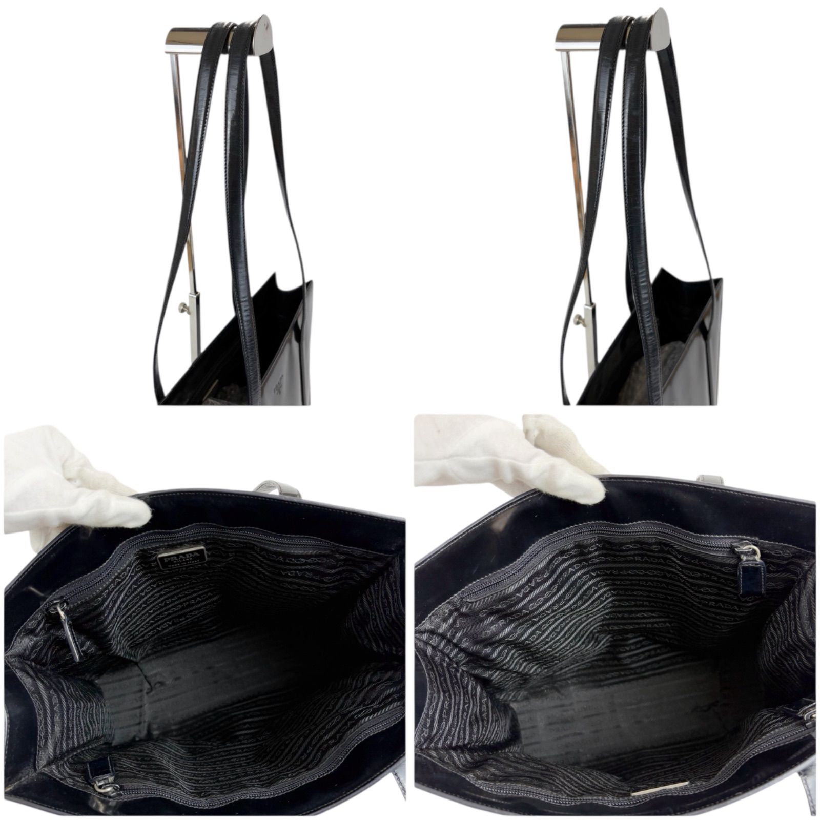 プラダ PRADA パテントレザー トートバッグ ブラック 黒 エナメル 