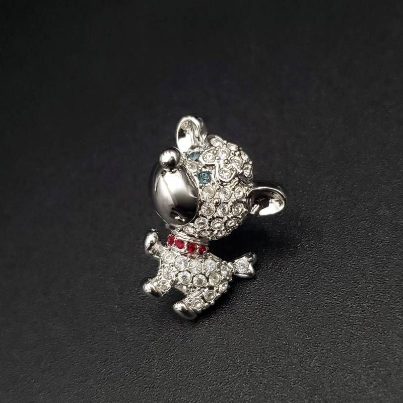 美品 SWAROVSKI スワロフスキー ピンバッジ ブローチ 犬 イヌ 動物