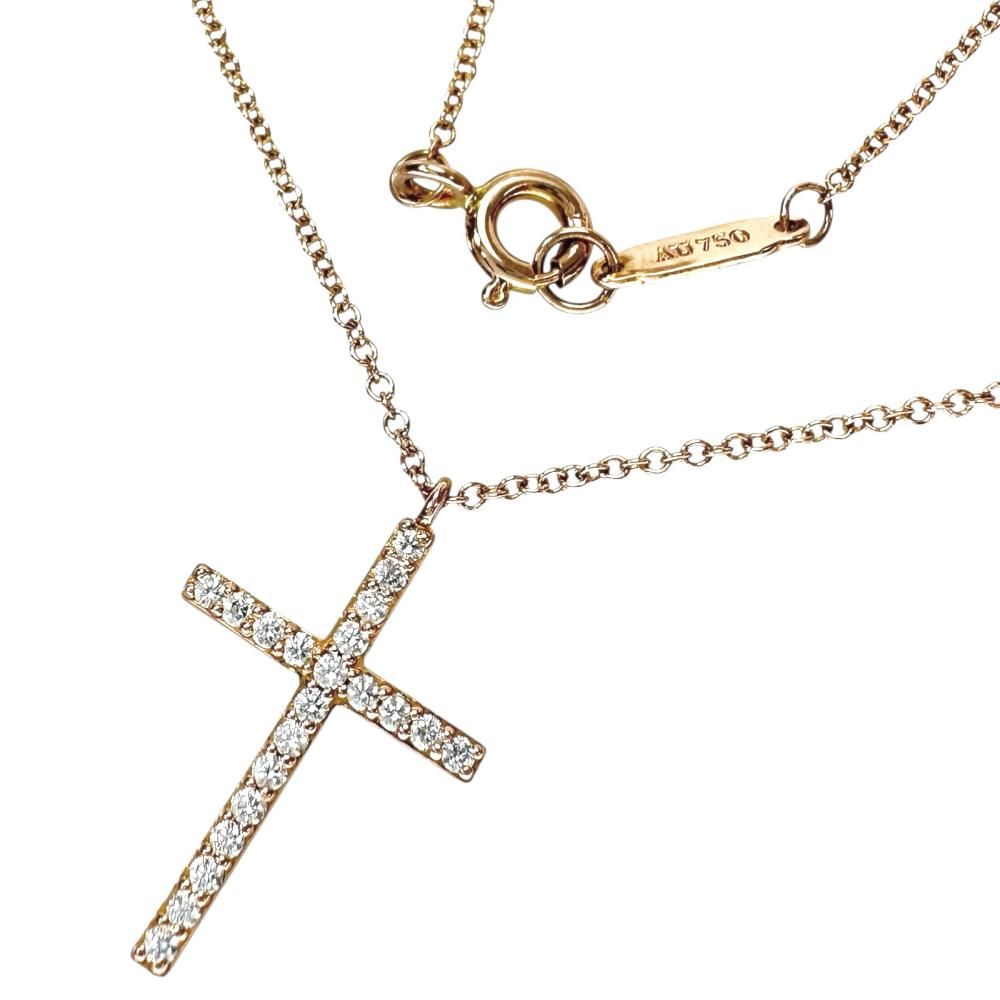 美品☆Tiffany & Co. メトロ クロスダイヤ ネックレス K18WG TIFFANY&Co. 【超美品】ティファニーメトロ クロス ネックレス ラージ