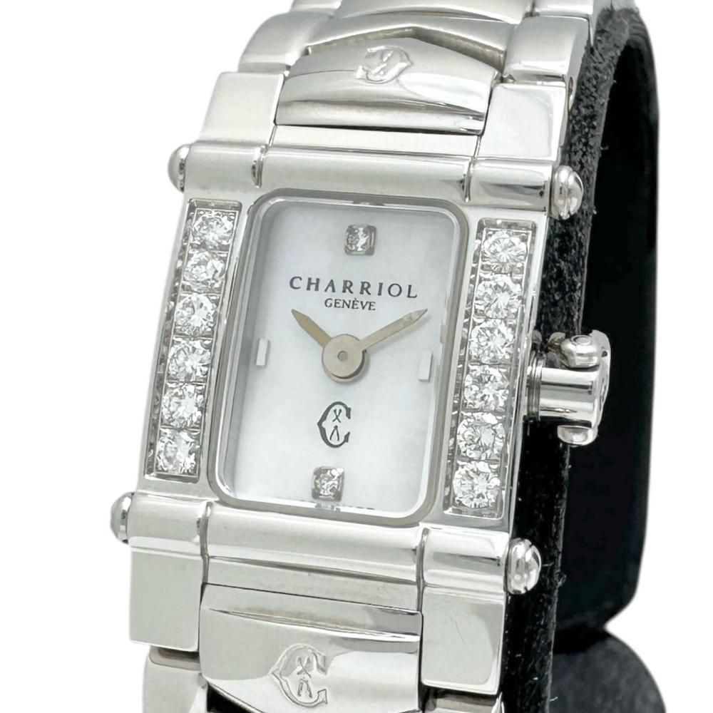 シャリオール INTRM 9 コロンブス スクエア 腕時計 ステンレススチール クオーツ ホワイトシェル文字盤 シルバーベルト レディース GD