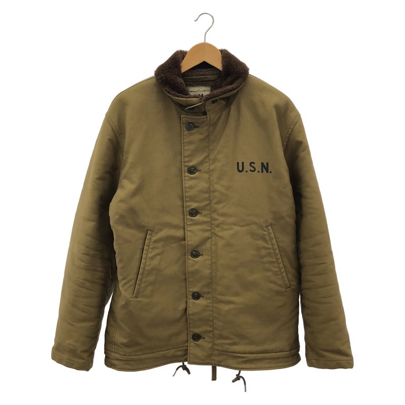 中古】THE REAL McCOYS N-1 KHAKI DECK JACKET 44 NXsx88197 △ジップ