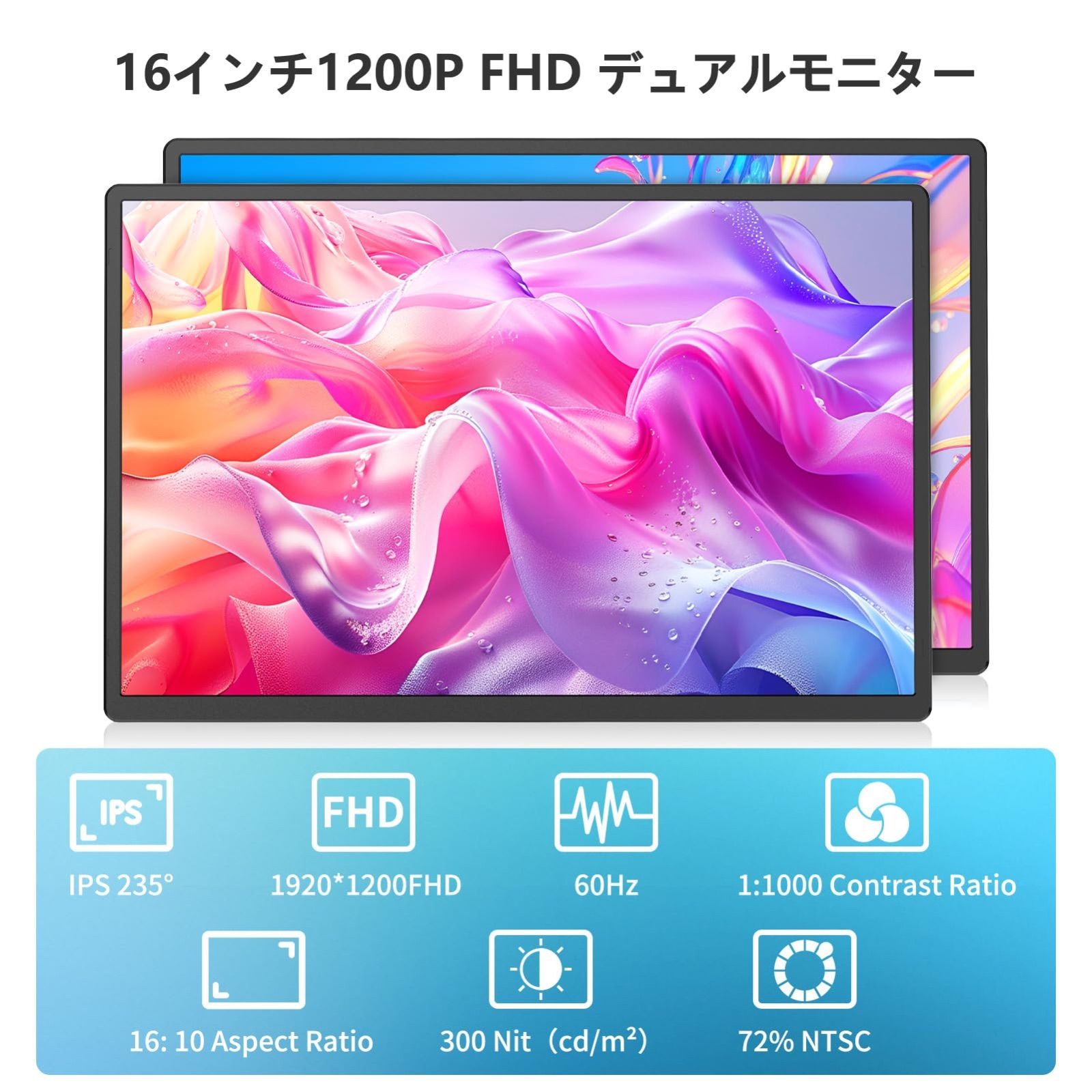 16.1 インチ デュアルモニター トリプルモニター FHD 1200 P IPSパネル搭載 235°回転＆16 10アスペクト比 取り外し ディスプレイ ノートパソコン拡張でマルチタスク効率化 オフィス ゲーム リモートワーク 動画編集