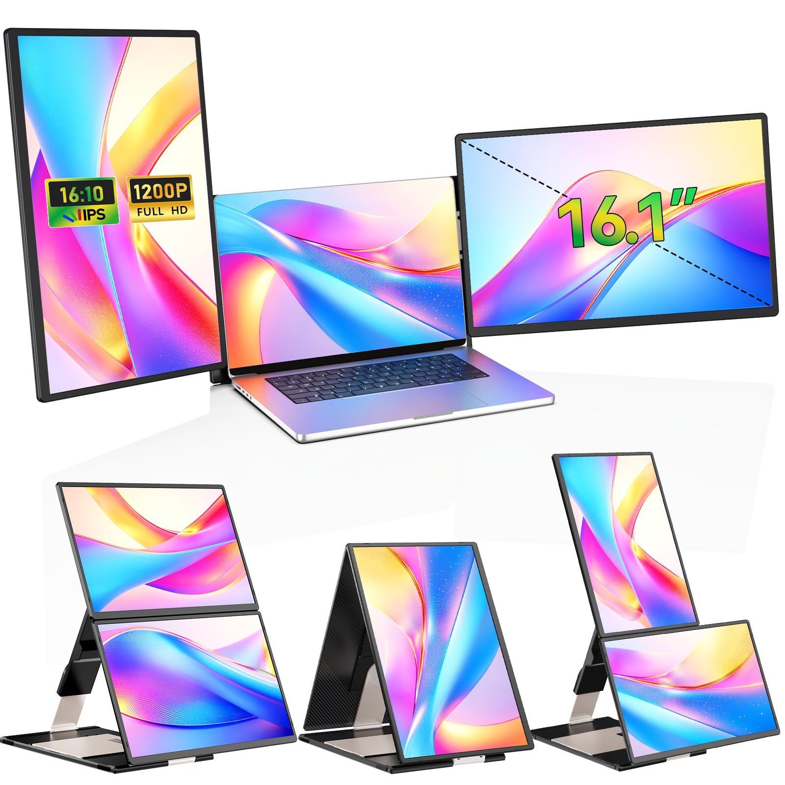 16 1 インチ デュアルモニター トリプルモニター FHD 1200 P IPSパネル搭載 235°回転＆16 10アスペクト比 取り外し ディスプレイ ノートパソコン拡張でマルチタスク効率化 オフィス ゲーム リモートワーク 動画編集