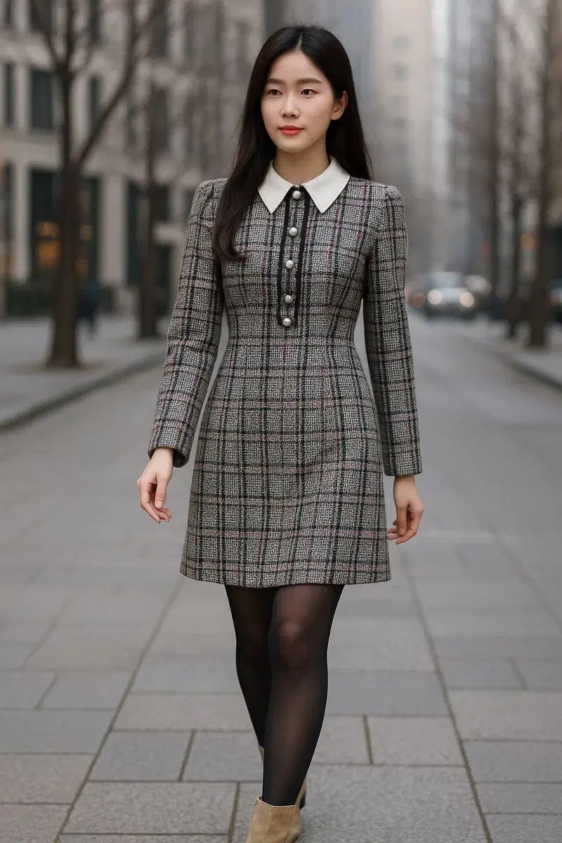 LINEツイード白KARAパールボタンONE PIECE