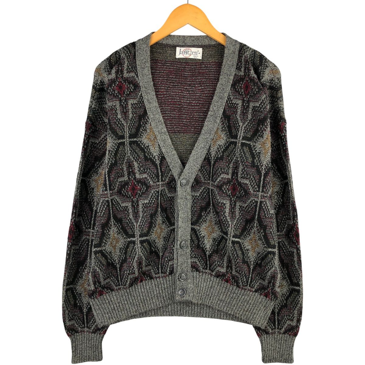 古着 80年代 ジャンセン Jantzen 総柄 ニットカーディガン USA製