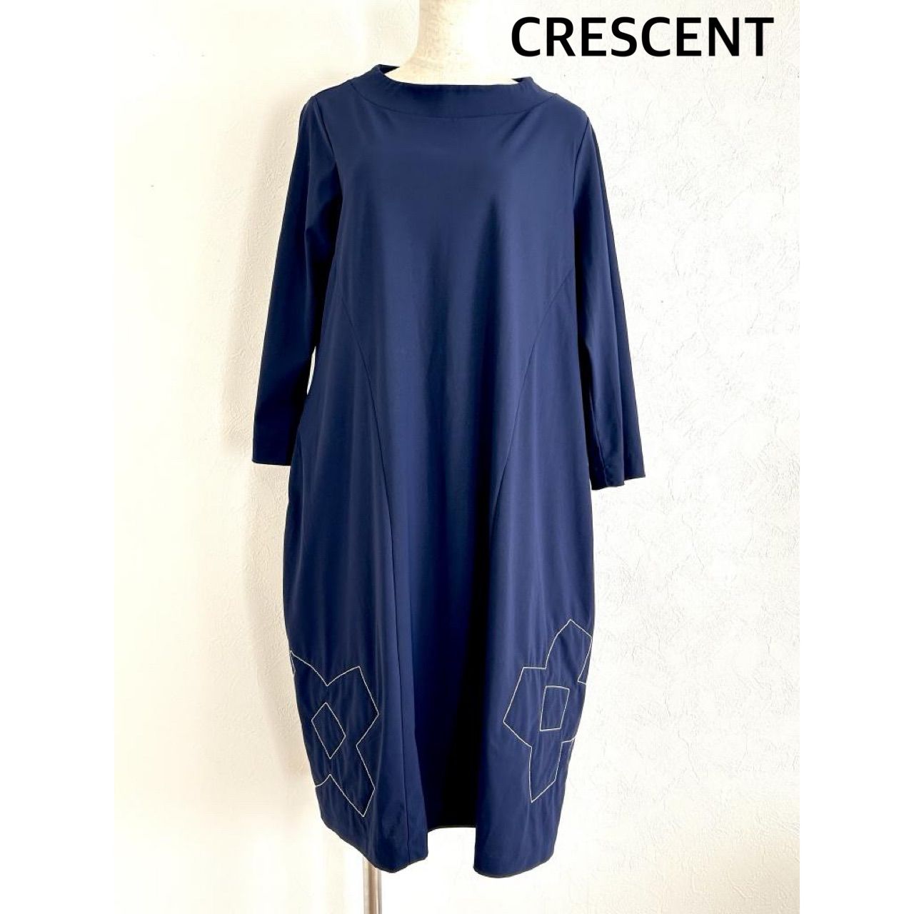日本製】CRESCENT クレッシェント ワンピース M 濃紺 カジュアル 送料