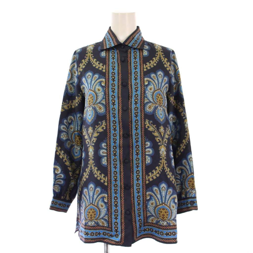 エトロ ETRO シャツ ブラウス 長袖 レギュラーカラー 総柄 シルク 38