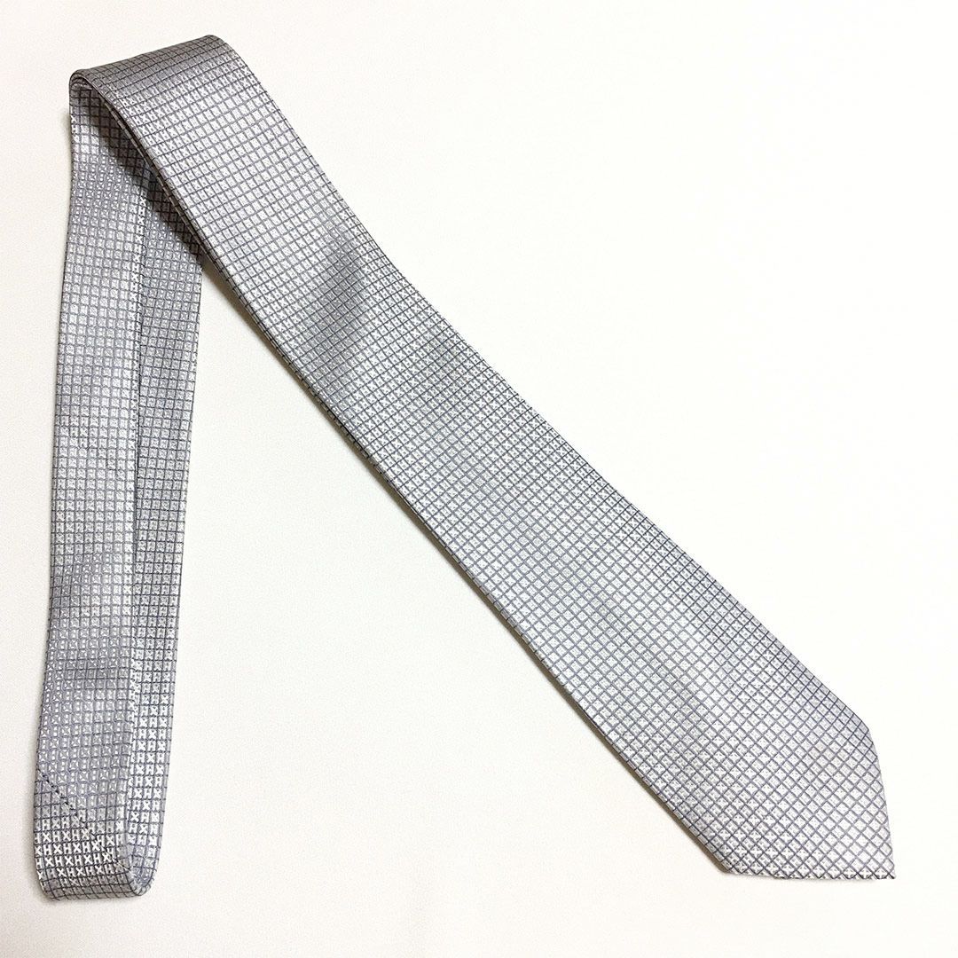 未使用級 エルメス HERMES ネクタイ シルク100% シルバーグレー