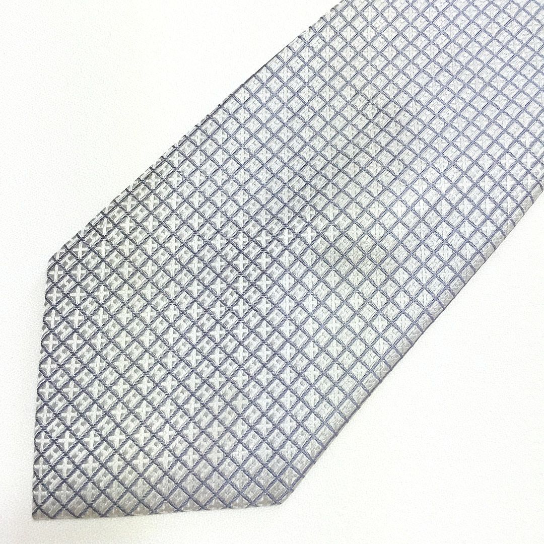 未使用級 エルメス HERMES ネクタイ シルク100% シルバーグレー