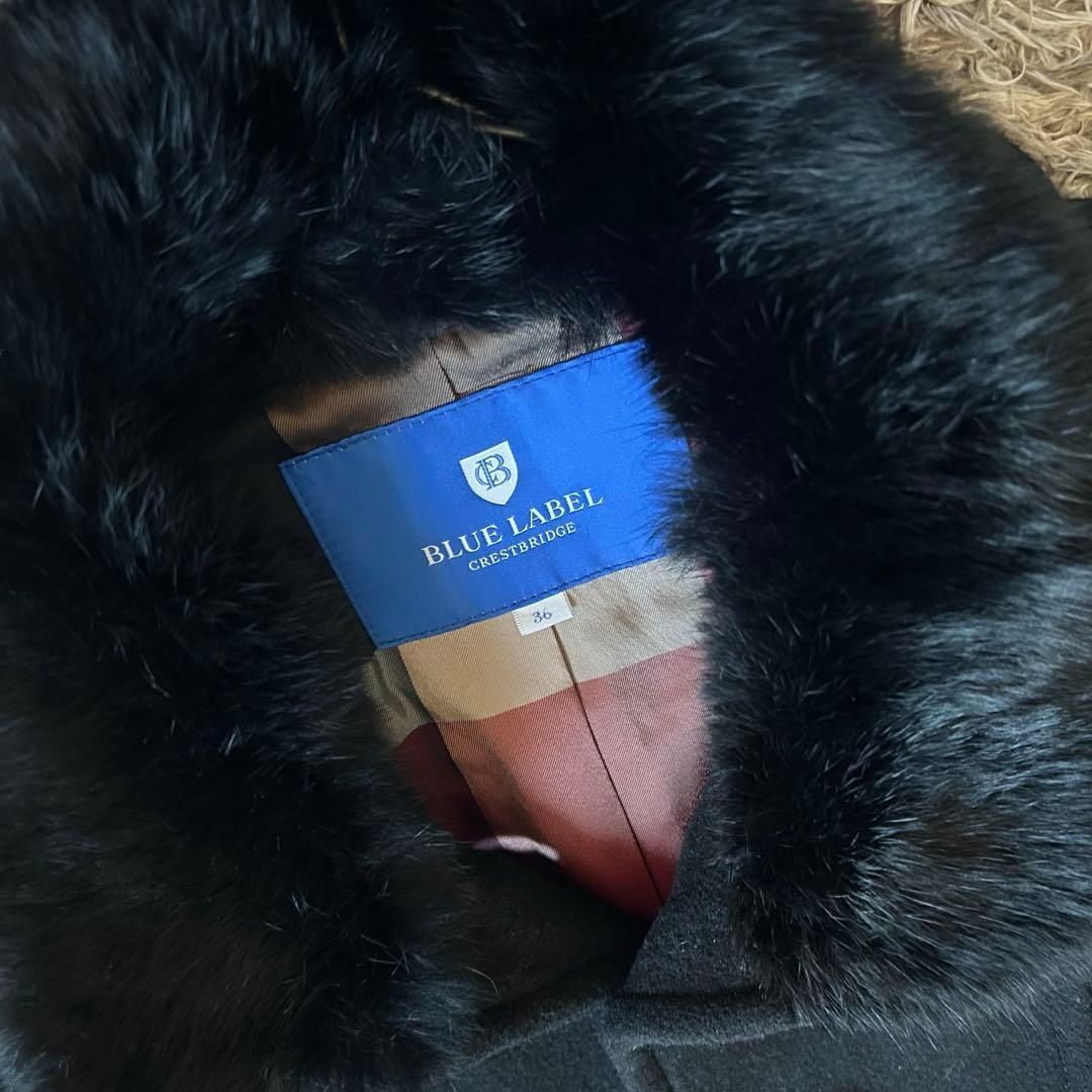 ブルーレーベル クレストブリッジ コート 36 黒 ラビットファー襟付き